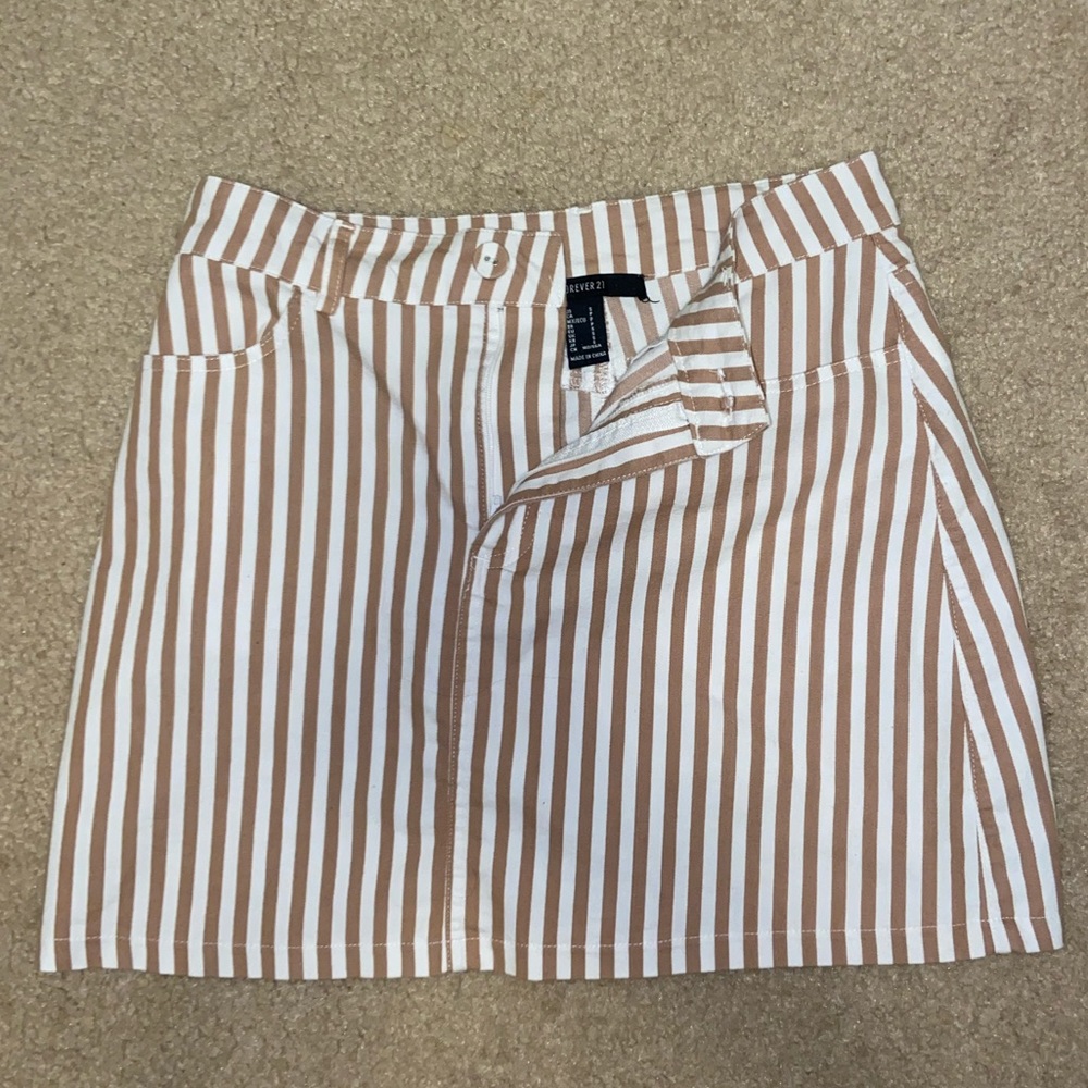 Tan, white striped skirt